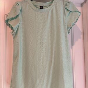 SHEIN Mint Eyelet Puff Sleeve Short Sleeve Tee